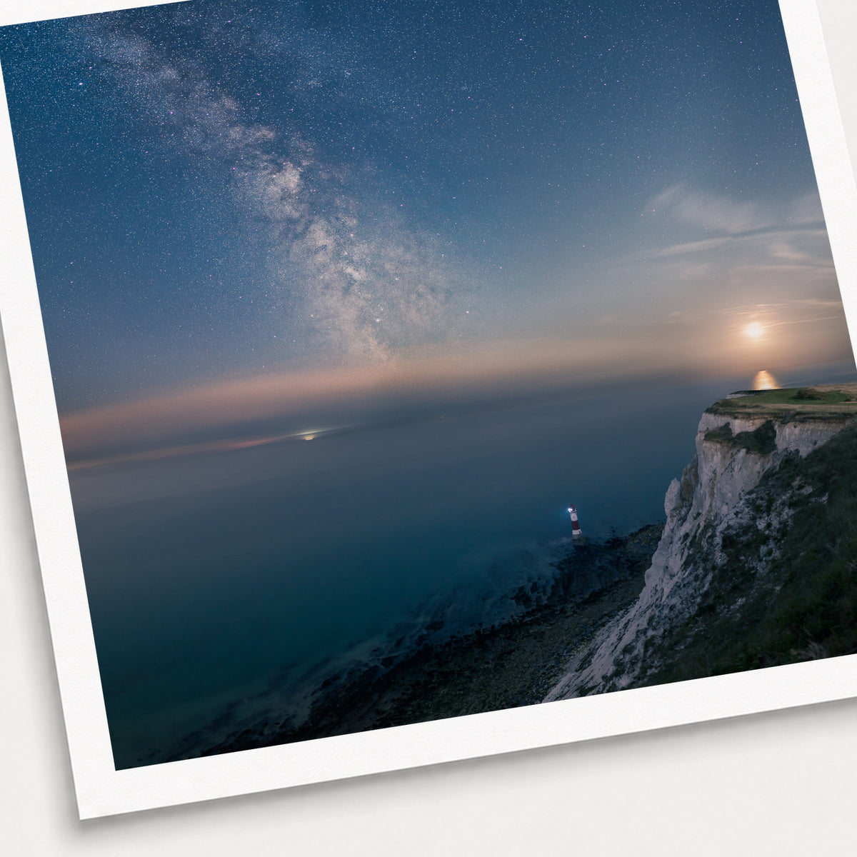 A photographic print of Beachy Head Milky Way, shown with a white border and angled presentation on a light background.