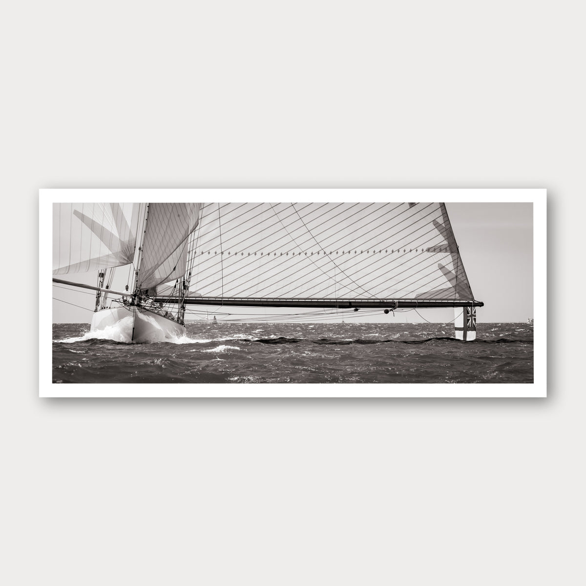 A photographic print of Boom, framed with a white border and shown against a light gray background.