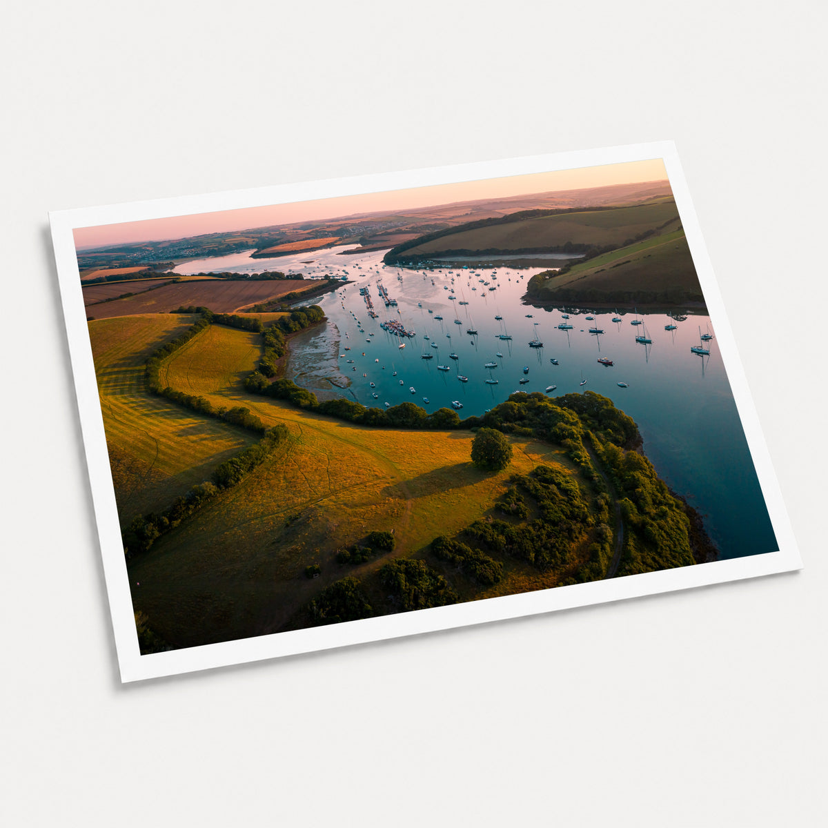 A photographic art print of Golden Hour Anchorage, displayed at an angle on a light gray background.