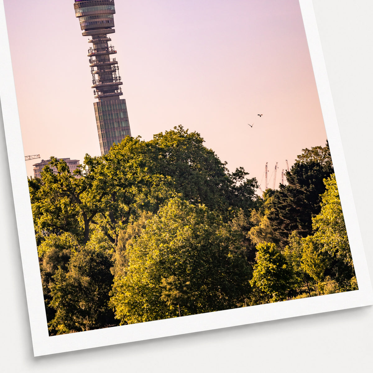 A photographic print of Good Morning London, shown with a white border and angled presentation on a light background.