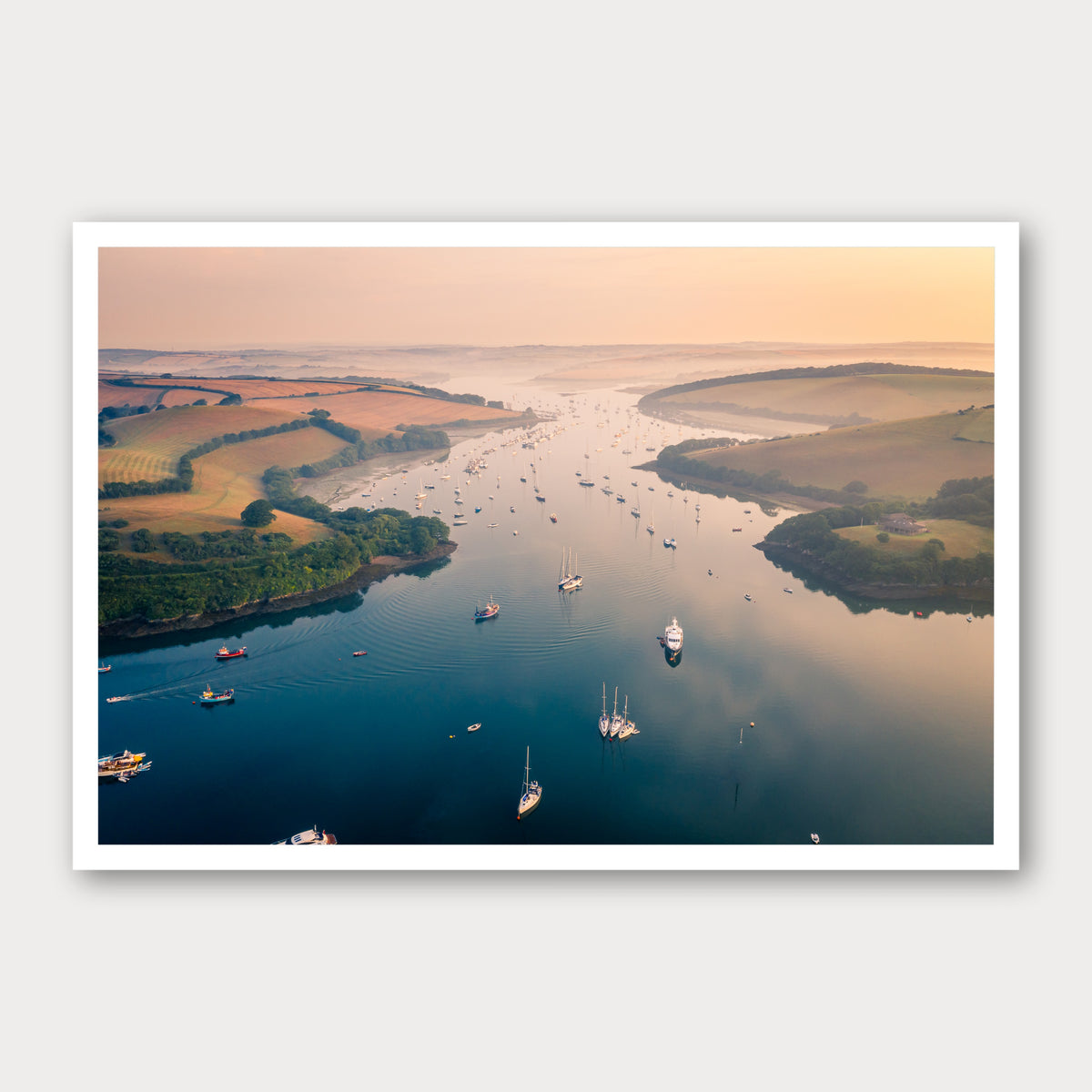 A photographic print of Harbour Haze, framed with a white border and shown against a light gray background.
