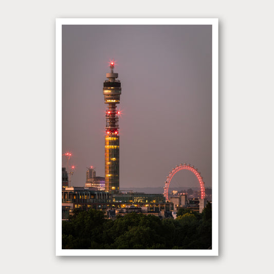A photographic print of London Lights, framed with a white border and shown against a light gray background.