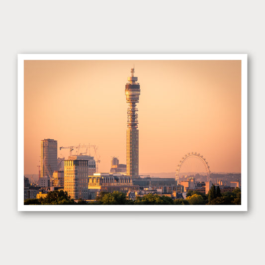 A photographic print of London Sunrise, framed with a white border and shown against a light gray background.