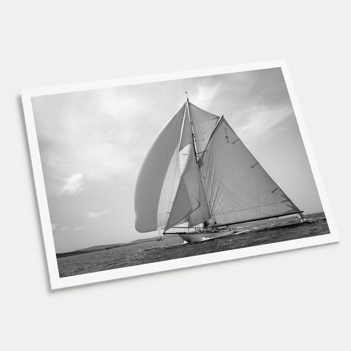 A photographic art print of Mariquita of Cowes, displayed at an angle on a light gray background.