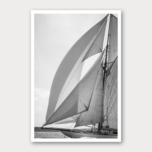 A black and white photographic print of Mariquita's Rigging, framed with a white border and shown against a light gray background.