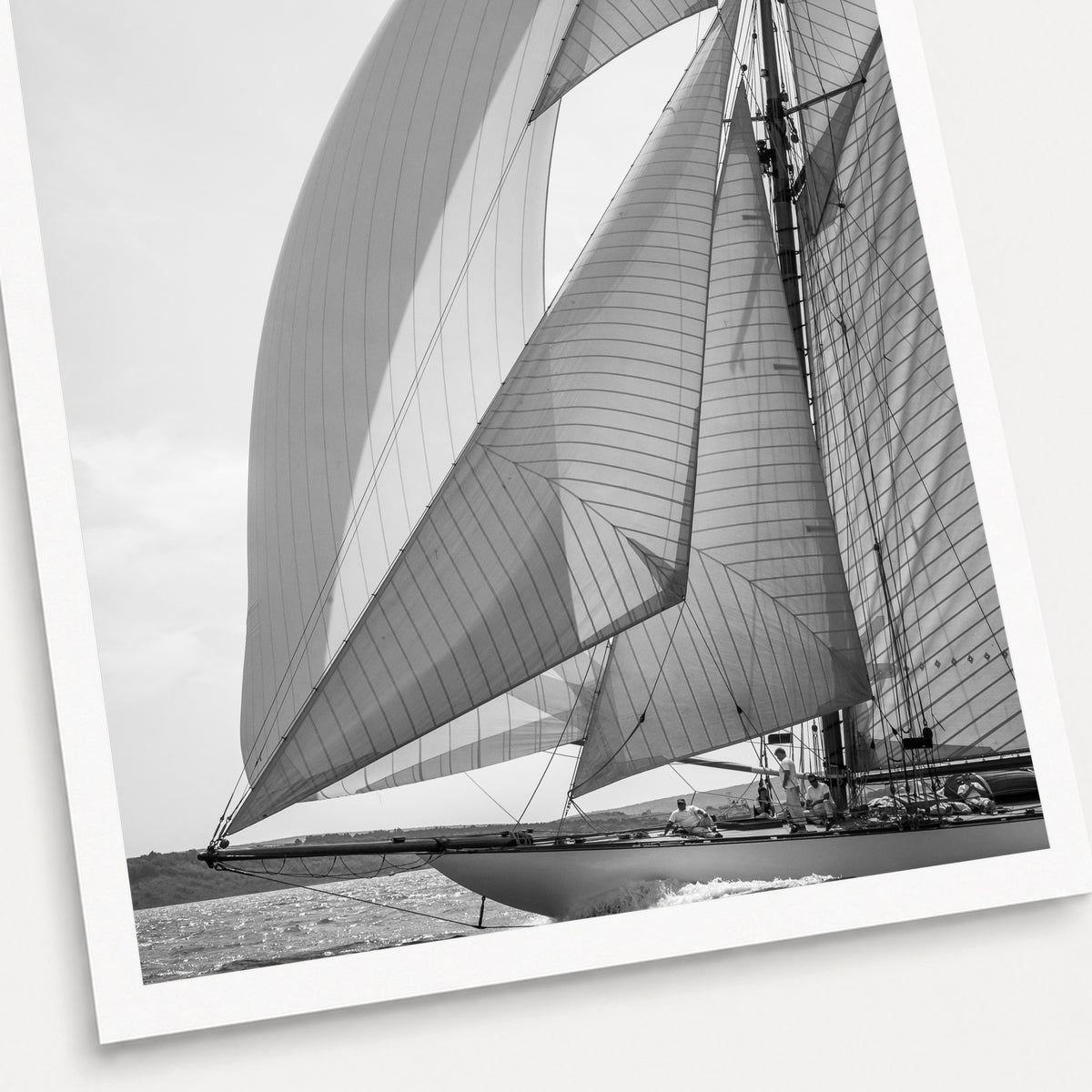 A black and white photographic print of Mariquita's Rigging, shown with a white border and angled presentation on a light background.