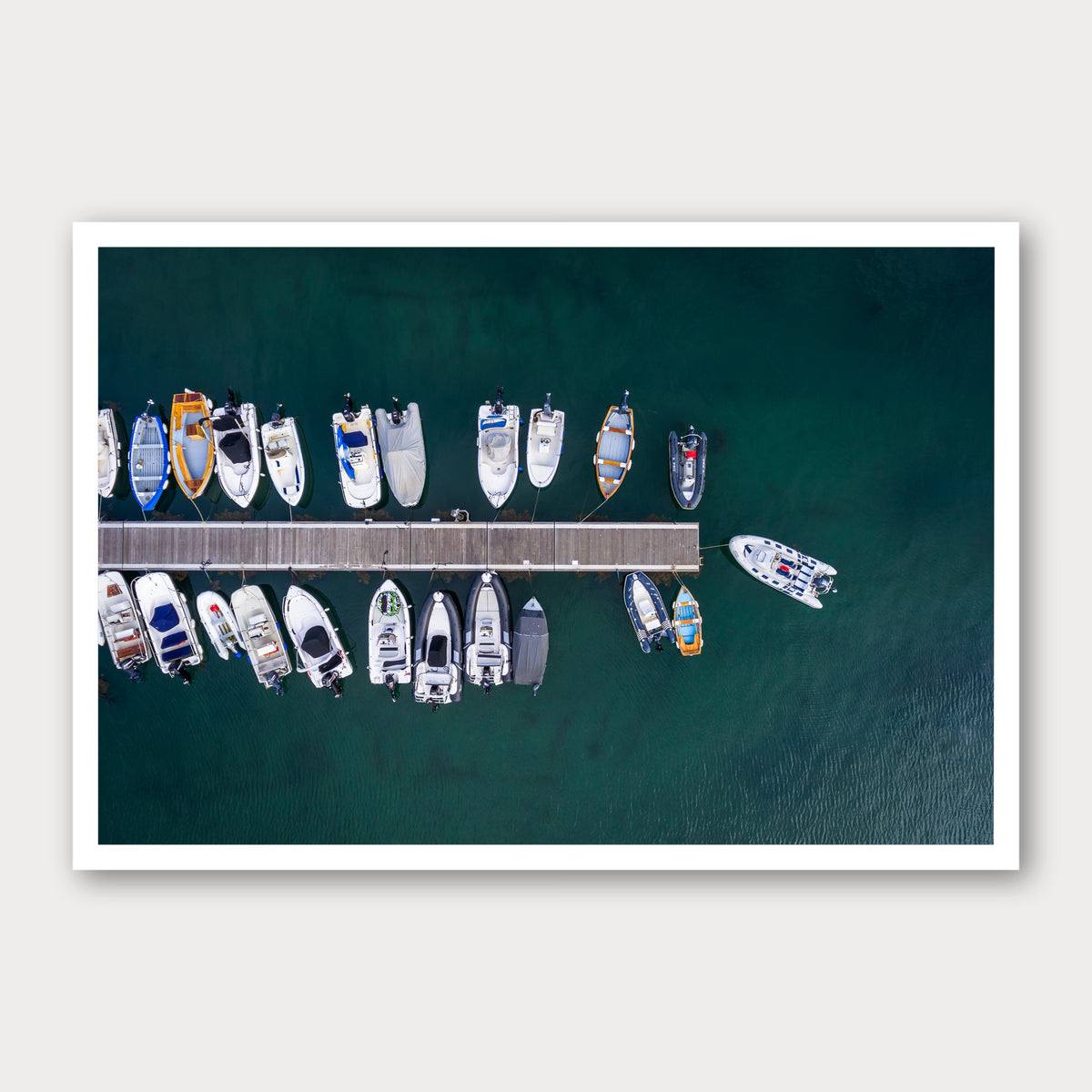 A photographic print of Mooring Spot, framed with a white border and shown against a light gray background.