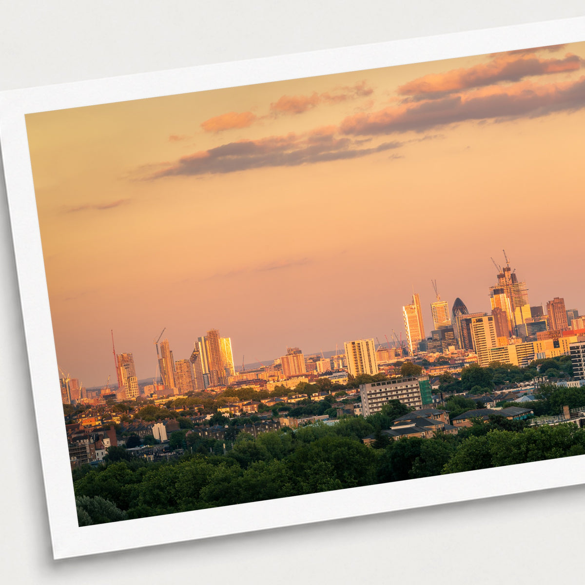 A photographic print of Sunrise Skyline, shown with a white border and angled presentation on a light background.