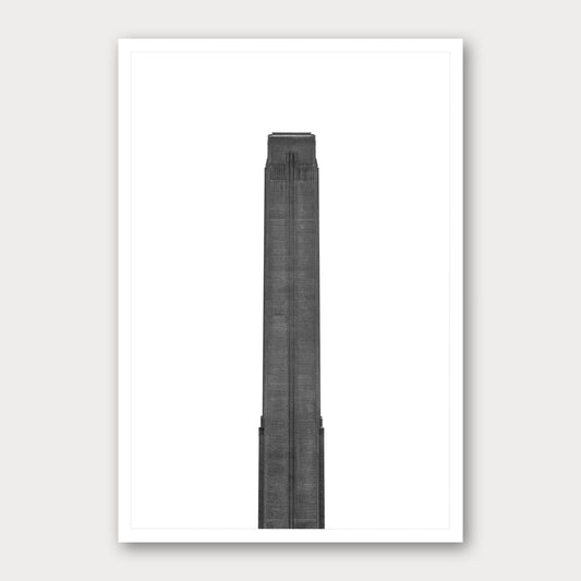 A black and white photographic print of Tate Modern, framed with a white border and shown against a light gray background.